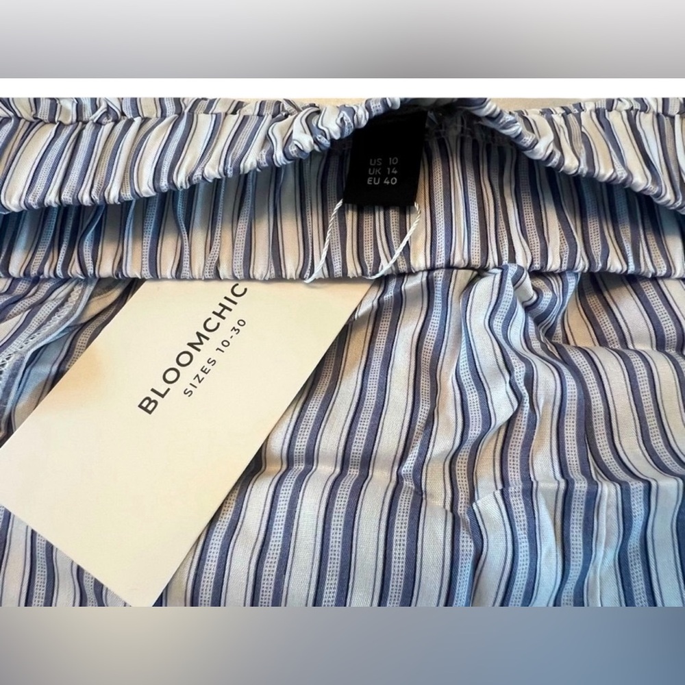 BloomChic Rust Colored Top & Striped Ruffle Trim Shorts PJ Set - Picture 6 of 7